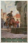 Artist Postcard Paul Hey "My Treasure is a Rider..." Woman/Rider at Fountain Set of 10