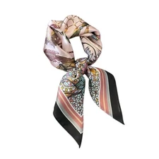 Women 100% Silk Square Scarf Vintage Pink Black Kerchief Headscarf Tied 27*27In