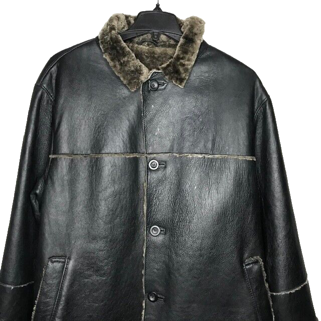 Bernini Beverly Hills Shearling Lined Lambskin Leather Jacket Coat Mens 42  Black