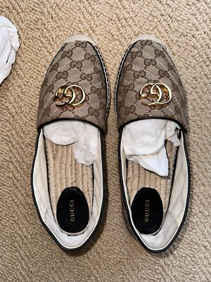 $710 Gucci Womens GG Matelassé Leather Espadrille Flat Shoe size 41.5 AUTHENTIC