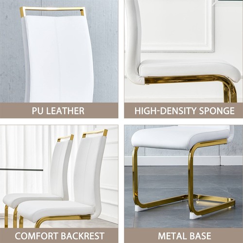 Dining Chairs Set of 4 Faux Leather Cantilever Chairs with Golden Metal