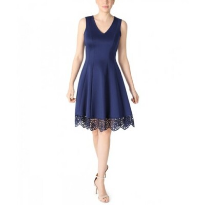 Donna Ricco DR Women's Petite Sleeveless V-Neck Fit And Flare Dress - 14P -  New | eBay