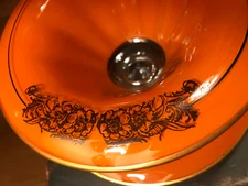 Groovy mid-century orange glass bowl and plate