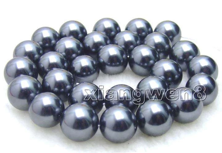 12mm Round Black Sea Shell Pearl Loose Beads for Jewelry Making DIY Strands 15" - Image 2 of 2