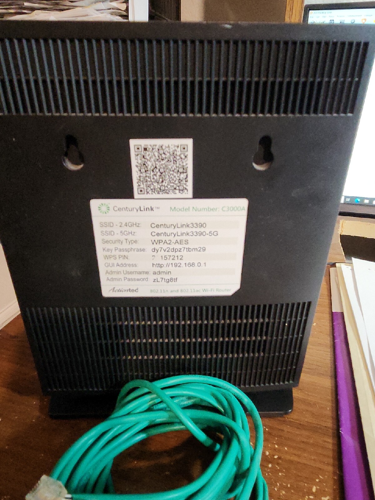 CenturyLink Actiontec C3000A Dual WiFi Modem Router 802.11n & 802.11ac