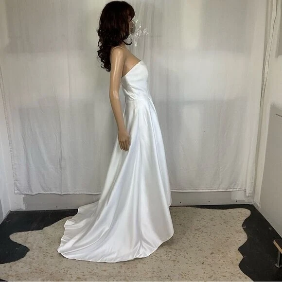 NEW Mori Lee style 21644 ivory satin high low hem line maxi gown wedding 2 - Image 4 of 4