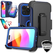 For iPhone 15 Plus 15 Pro Max 15 Phone Case Rugged+2*Screen Protector+Belt Clip