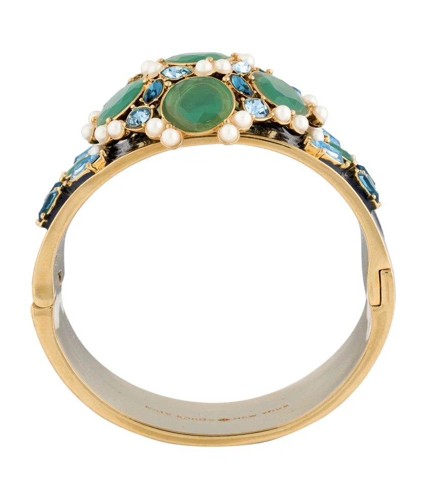 Brazalete Brazalete Kate Spade Puño Perla Belle Flor Verde Azul Dorado Audaz Gy Foto 4 de 4