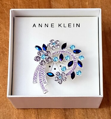 Vintage Anne Klein Pink Blue Glass Rhinestone Silver Tone