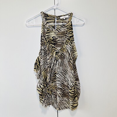 IRO Animal Tiger Zebra Print Ruched Silk Tank Top
