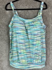  83 New Lands' End Women's Blouson Tummy Hiding Adjustable Tankini Top Blue 18D