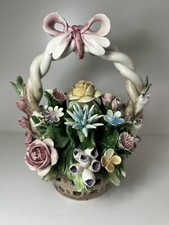 Vintage Italy Capodimonte Porcelain Flower Basket W Bow