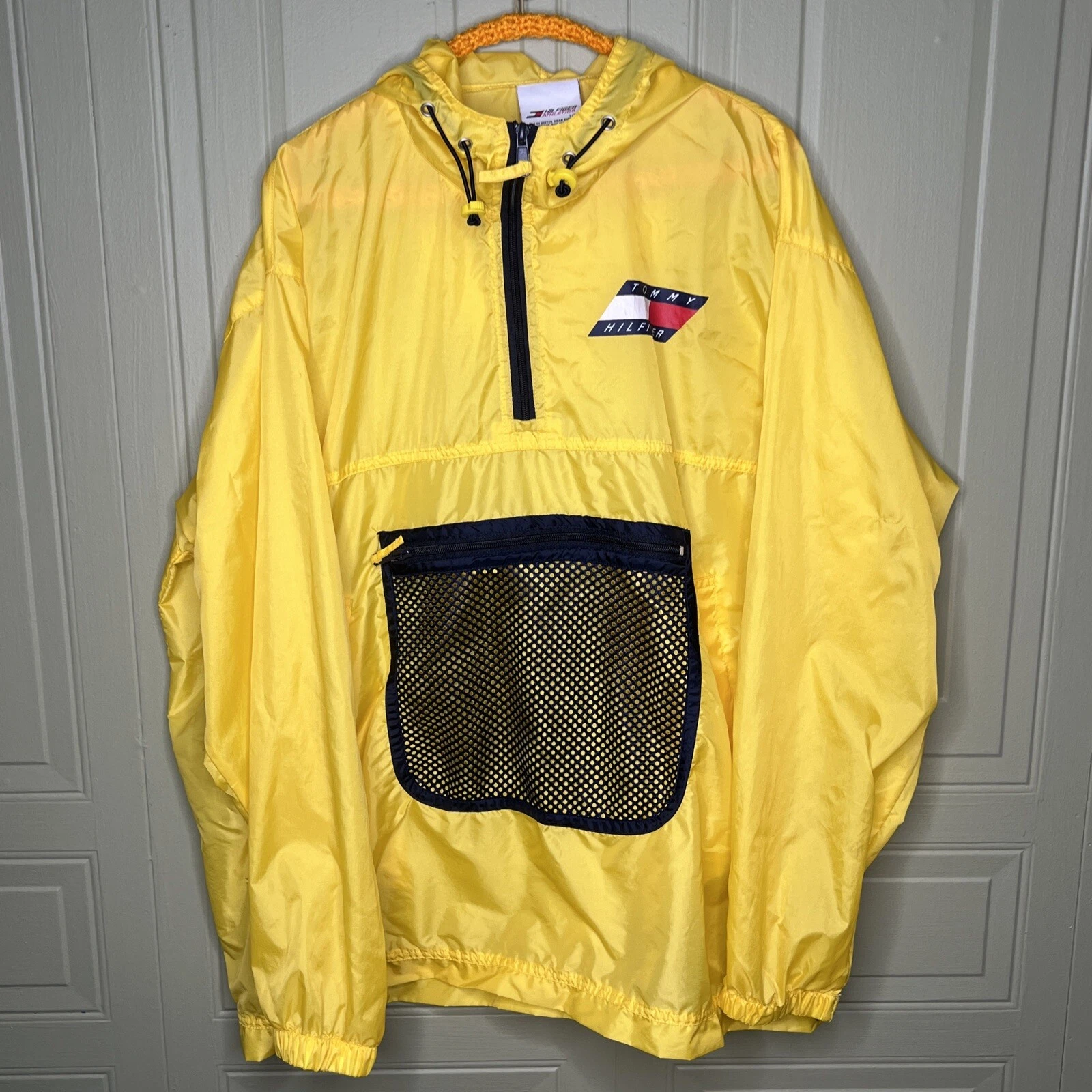 Tommy Hilfiger Athletics Mesh Pocket Anorak Yellow Windbreaker Jacket Large