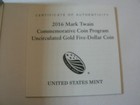Mark Twain coin program gold coin box and certificate only — photo 3