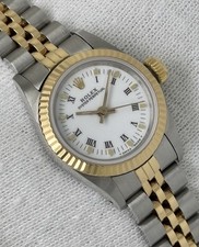 Rolex Oyster Perpetual Ladies Watch White Dial Steel & 18ct Gold Fluted 67193