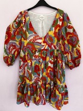 Sezane Vanessa vibrant 70s-inspired floral short babydoll silhouette 42/UK 14