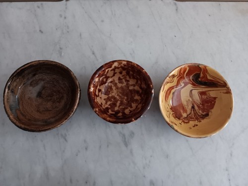 (3) Antique Small Handcrafted Pottery Bowls