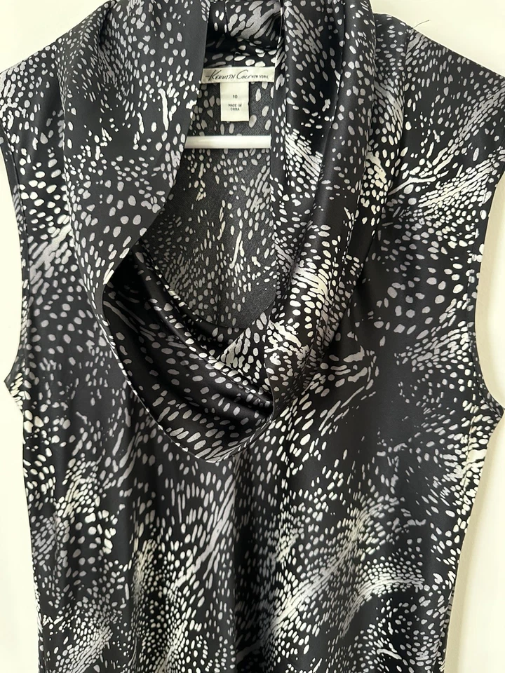 Топ женский Kenneth Cole New York размер 10 черный серый анималистический принт шелк без рукавов - Изображение 4 из 4
