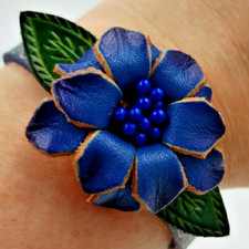 Boho Chic Leather Flower Cuff Snap Bracelet Adjustable Statement Country Western