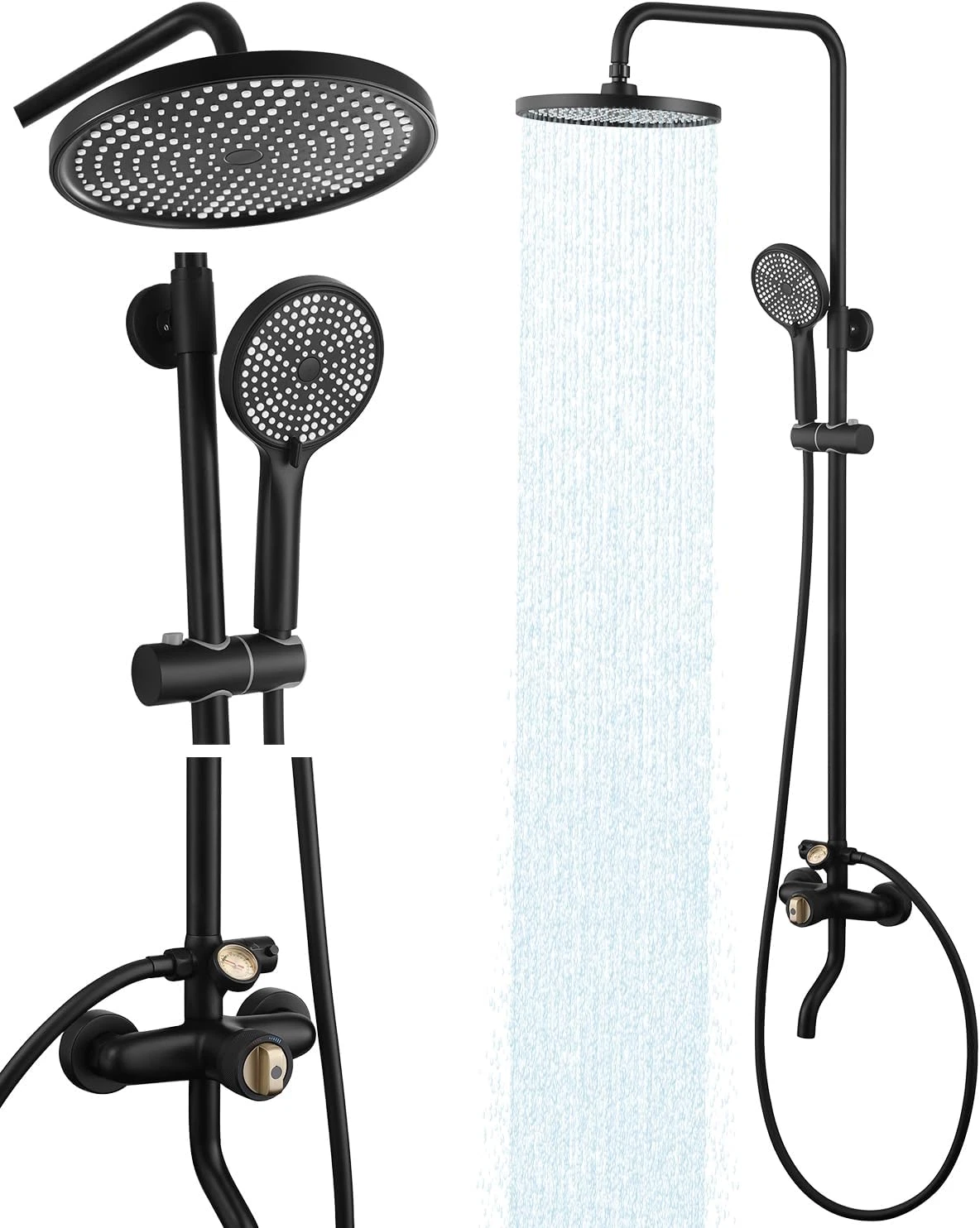 Thermostatic Outdoor Shower Kit with 10'' Rainfall Head and 3 Functions