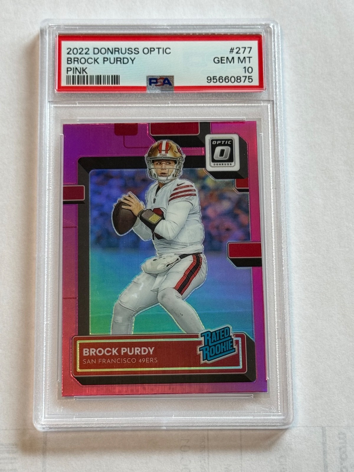 2022 Panini Donruss Optic Rated Rookie Brock Purdy #277 Pink Prizm (RC) PSA 10