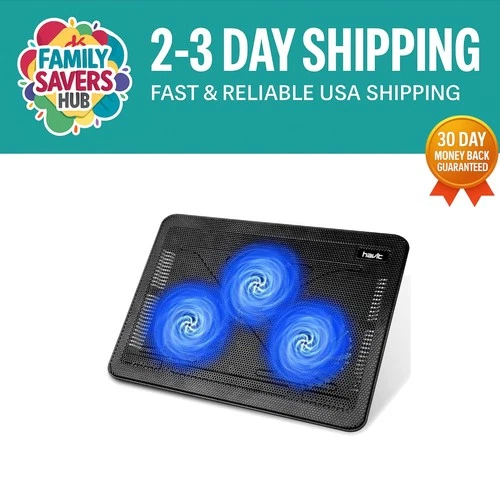 Slim Portable Laptop Cooler Pad with 3 Ultra-Quiet Fans for 15.6"-17" Laptops