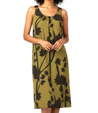 SIMPLY VERA Wang OLIVE & DARK BROWN Abstract Floral TUNIC SHIFT DRESS Silky 12
