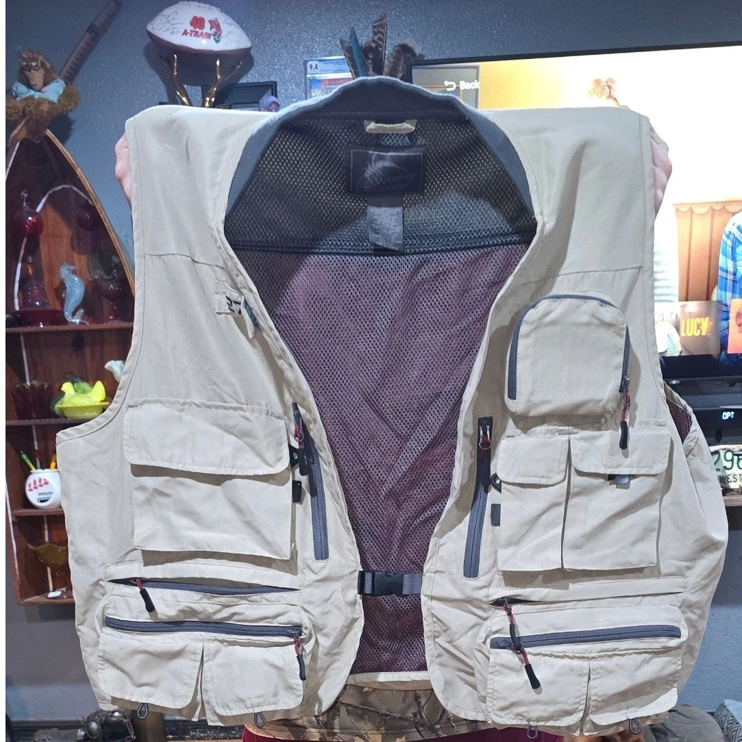 White River Fly Shop WRFS 270 Fishing Vest Mens XXL Tan Khaki Mesh Utility Gear