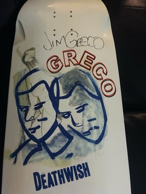 Jim Greco Signed Deathwish Skateboard Deck + Signed Framed Magazine Spread