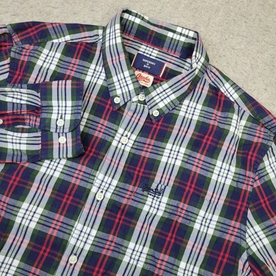 Superdry Team Osaka Shirt Mens L Blue Red Tartan Plaid Long Sleeve