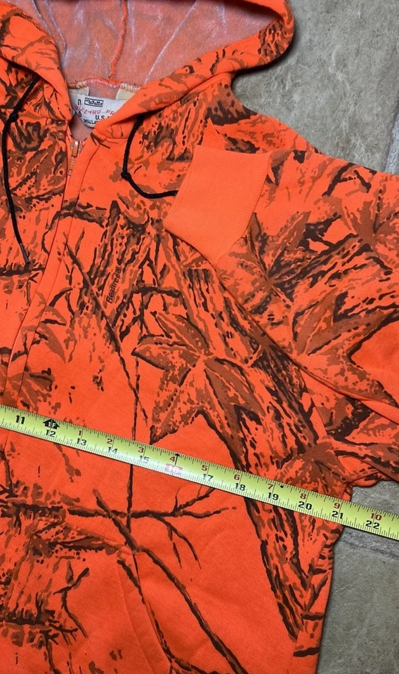 Vtg Walls Blizzard Pruf Mens Med/Large Orange RealTree Camo Velour Lined Hoodie - Image 4 of 4