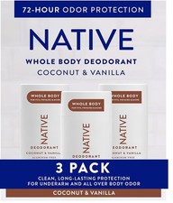 3 PK Native Whole Body Aluminum-Free Deodorant Coconut  Vanilla 2.3 Oz EA
