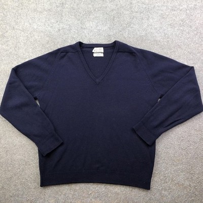 Vintage Alan Paine Sweater Mens Medium Blue V Neck Lambswool 60s 70s England