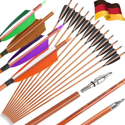 12 Bogenschießen SP500 Carbonpfeile 4Zoll Feder Recurve Compoundbogen Jagdpfeile