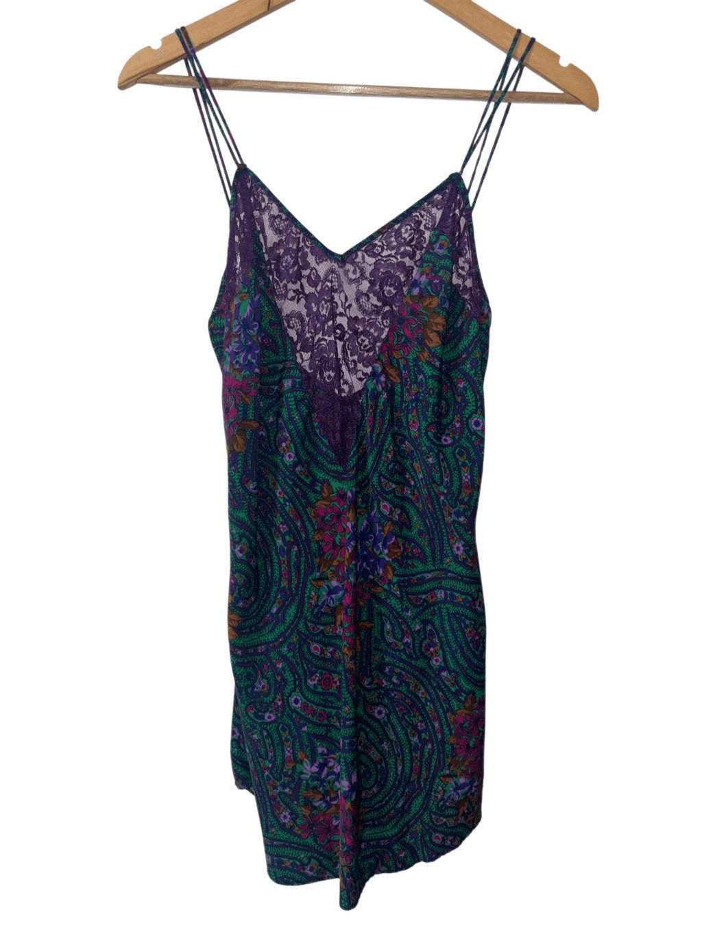 Victoria’s Secret gold label vintage paisley slip dress nightgown colorful lace