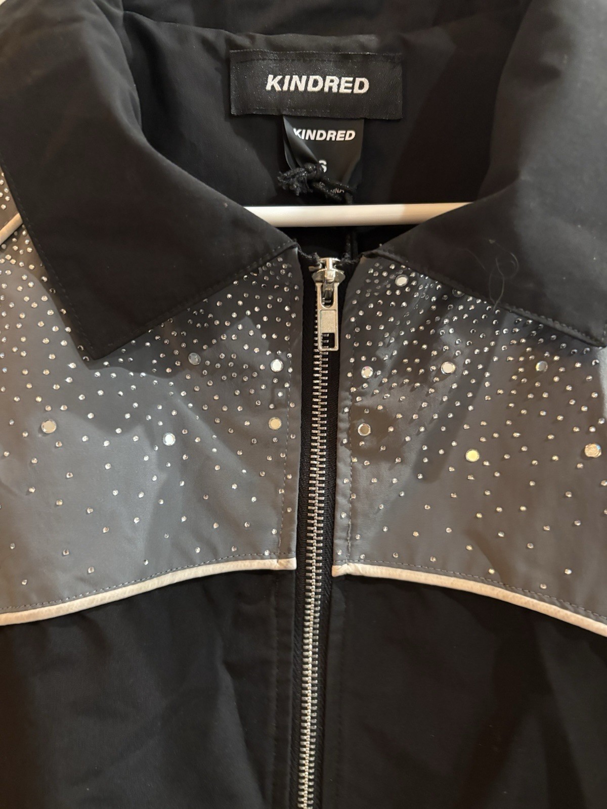 KINDRED Men's Colorblock Rhinestone Bomber Jacket Full Zip Black/Gray Size S - second product detail image