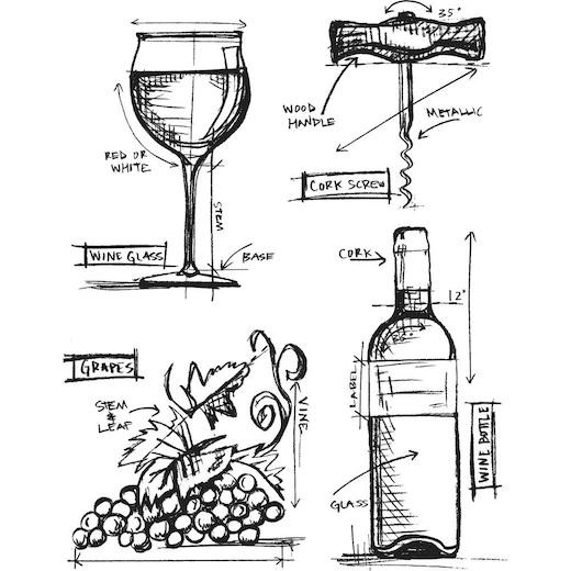 Tim Holtz Cling Rubber Stamps - Wine Blueprint CMS333