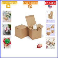 25 Pack 4x4x4 Brown Kraft Gift Boxes with Lids for Weddings, Holidays