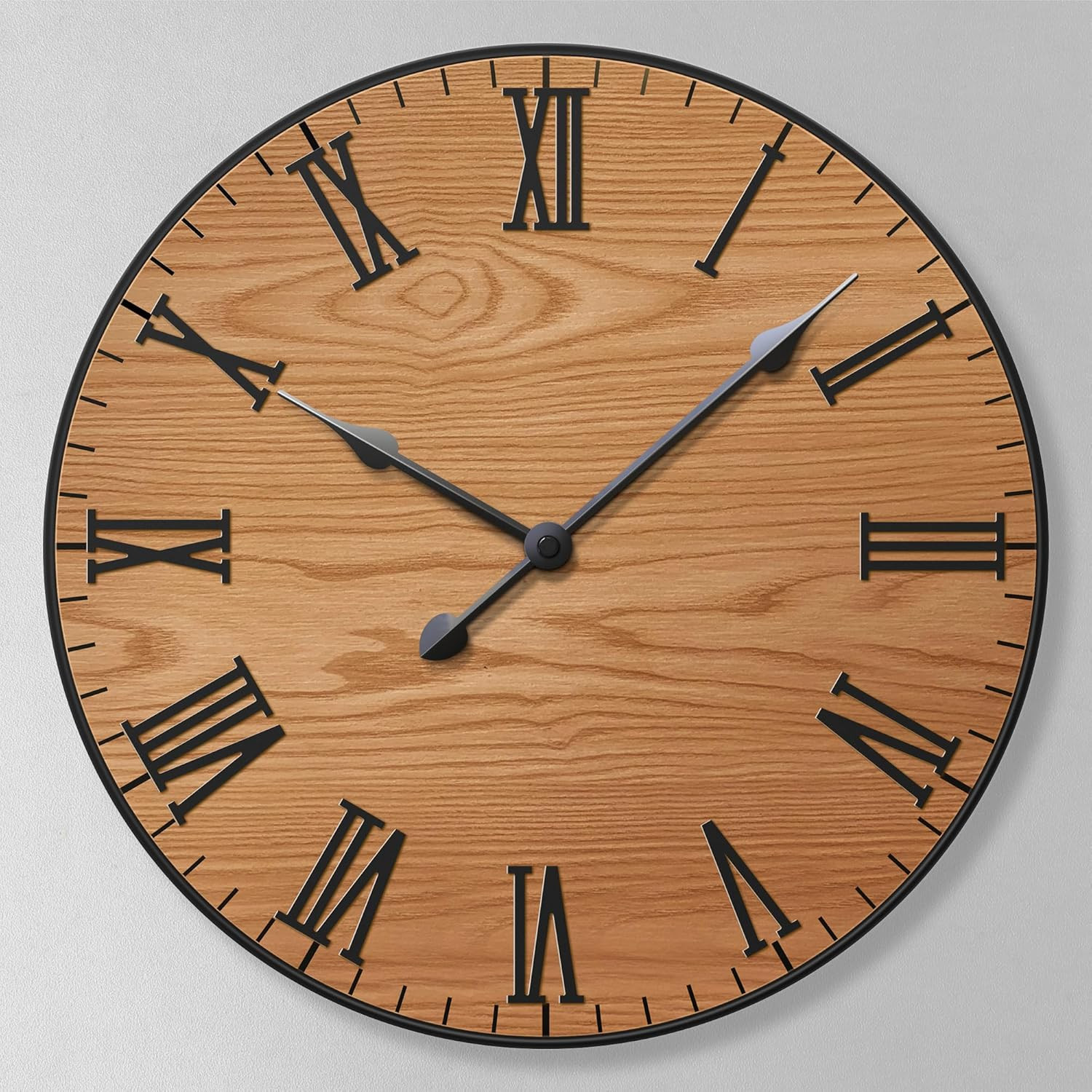 Large Wall Clock 24 Inches Decorative Wall Clock Large with Real Wood & Roman