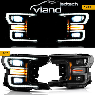 Vland Full LED DRL Projector Headlight Black Sequential For Ford F-150 2018-2020