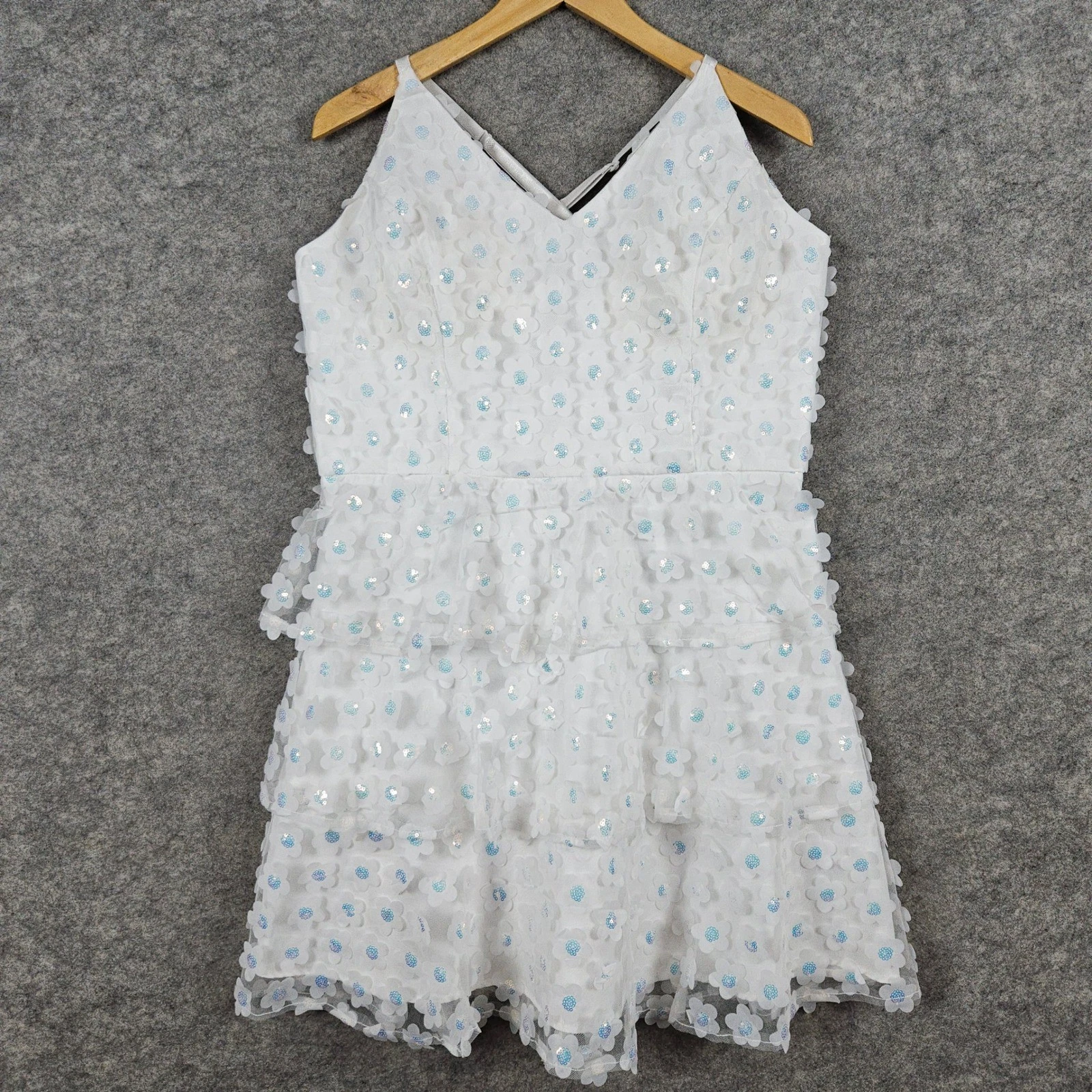 NEW By & By Girls Dress Size XXL Off White Flower Sequin Tiered Party Formal NWT