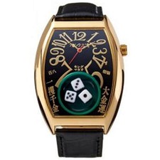 Frank Miura King Macau Gamble Wrist Watch FM12-GDBK Gold Bezel Black Dial Quartz