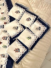 Vintage Tovaglia Rotonda Con N.6 Tovaglioli