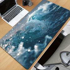40 90cm XXL Non-Slip Rubber Base Mouse Pad - Rough Ocean Waves in Blue Tones Des