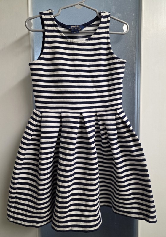 Polo Ralph Lauren Girls Black/ White Stripe T Shirt Dress Sz S/ 7 Excellent! 