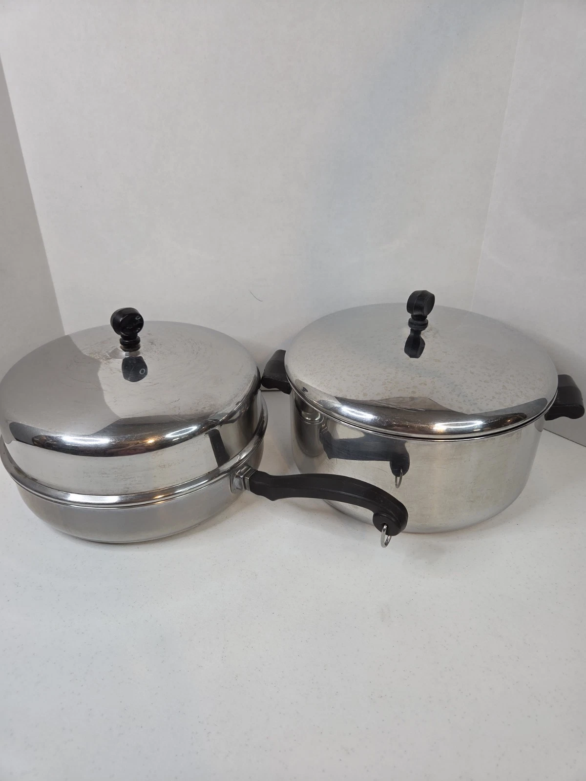 VTG 10in Skillet W/Lid & 6qt Stockpot W/Lid Farberware Stainless Steel USA Made