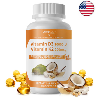 300 Softgels  Vitamin D3 10,000 IU + K2 MK-7 200 mcg, 5 Months Supply