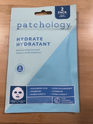 Patchology Hydrate Sheet Mask Hyaluronic Acid Vitamin B5 Eco-Friendly 2 Masks