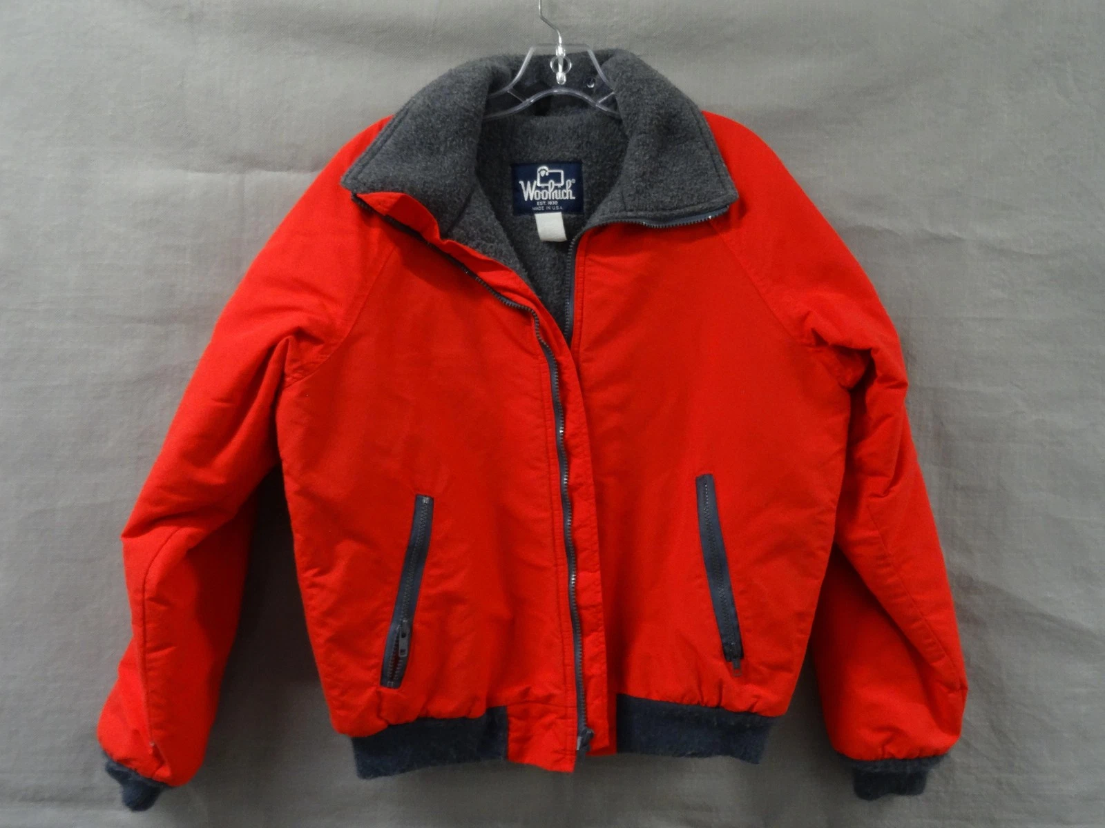 Woolrich Jacket Mens Medium Red Fleece Lined Bomber Pockets Made In USA Winter