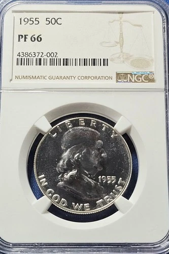 A 1955 Proof Franklin Silver Half Dollar 50C NGC PF66